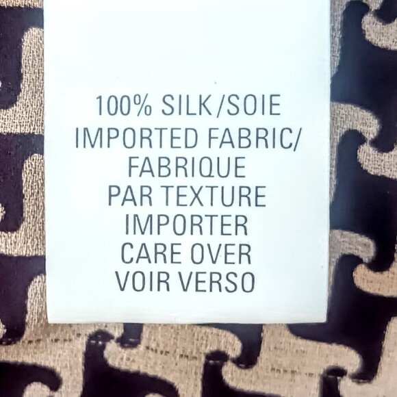 Anne Klein Brown Silk Houndstooth Print Long Sleeve Blouse - Picture 5 of 6